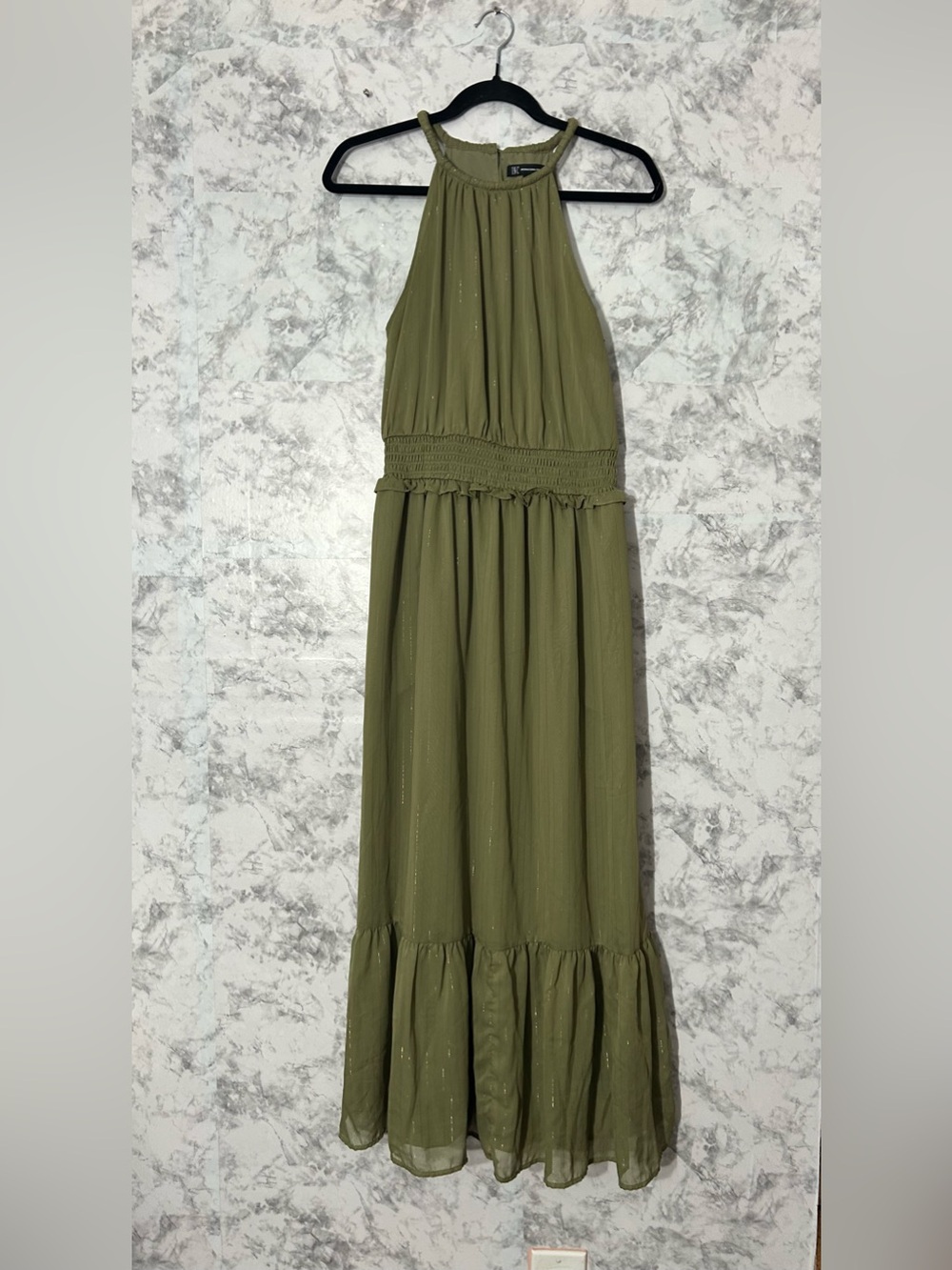 INC International Concepts Olive Halter Maxi Dress